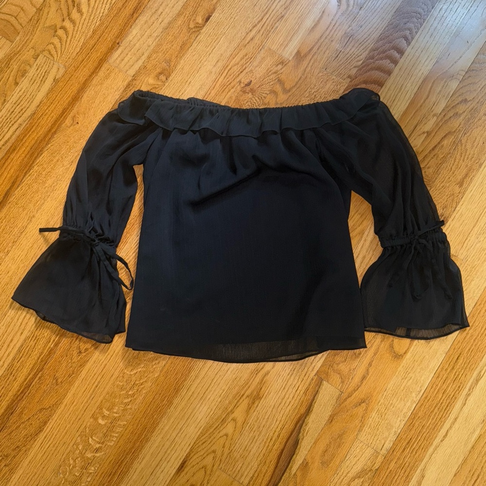 H by Halston Black Off-Shoulder Blouse